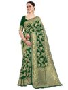 EthnicJunction Women’s Banarasi Silk Blend Woven Saree With Blouse Piece (EJ6008-1014-Cherry-Mehendi_Mehendi)
