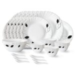 Larah by Borosil Shadow Fluted Series Opalware Dinner Set | 33 Pieces for Family of 6 | Microwave & Dishwasher Safe | Bone-Ash Free | Crockery Set for Dining & Gifting | Plates & Bowls | White