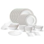 Larah by Borosil Waltz Fluted Series Opalware Dinner Set | 40 Pieces for Family of 6 | Microwave & Dishwasher Safe | Bone-Ash Free | Crockery Set for Dining & Gifting | Plates & Bowls | White