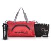 Vector X Blitz Gym Bag Combo for Men ll Gym Bag with Shoe Compartment and, Black Bottle, Black Wristband, Black Gloves ll Gym Bag & Fitness Kit & Gym Bag Combo (Black) (Red)