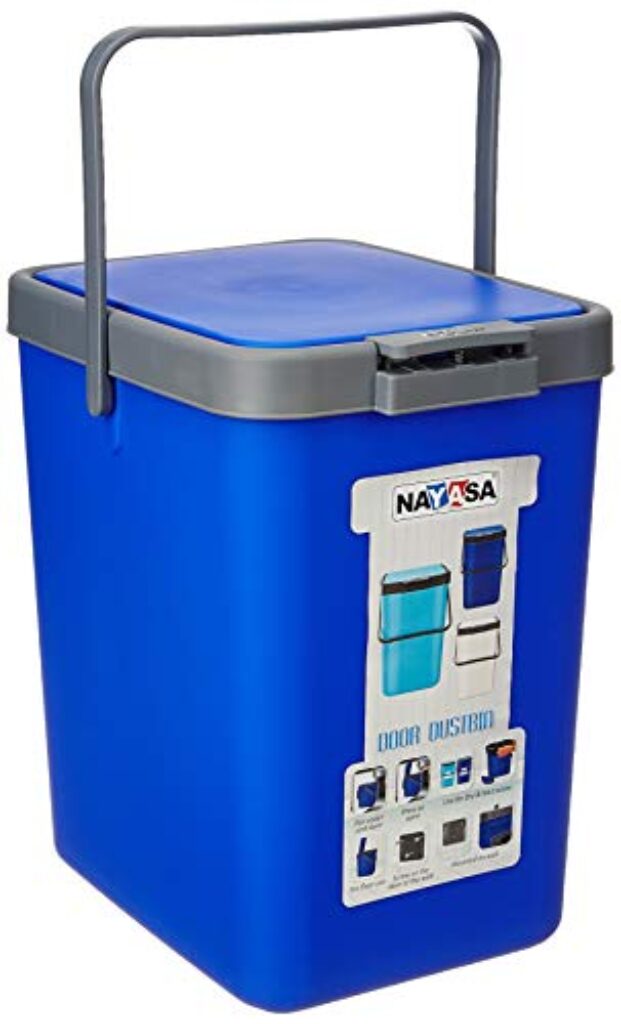 Nayasa Plastic Door Dustbin Small 14 Ltrs. - Mono Blue, Press-Top