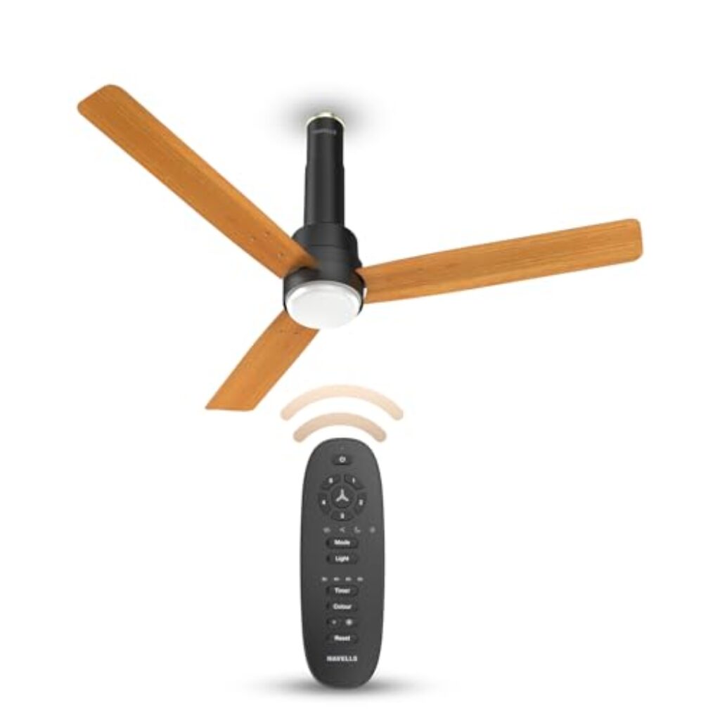 Havells 1200mm ELIO Underlight BLDC Ceiling Fan | Remote Controlled, High Air Delivery Fan, 5 Star Rated | Upto 60% Energy Saving, 2 Year Warranty | (Pack of 1, Pine Wood Matte Black)