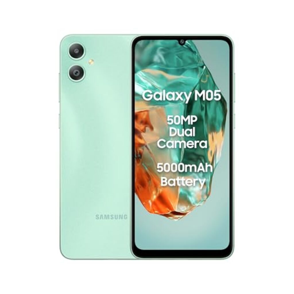 Samsung Galaxy M05 (Mint Green, 4GB RAM, 64 GB Storage) | 50MP Dual Camera | Bigger 6.7" HD+ Display | 5000mAh Battery | 25W Fast Charging | 2 Gen OS Upgrade & 4 Year Security Update | Without Charger