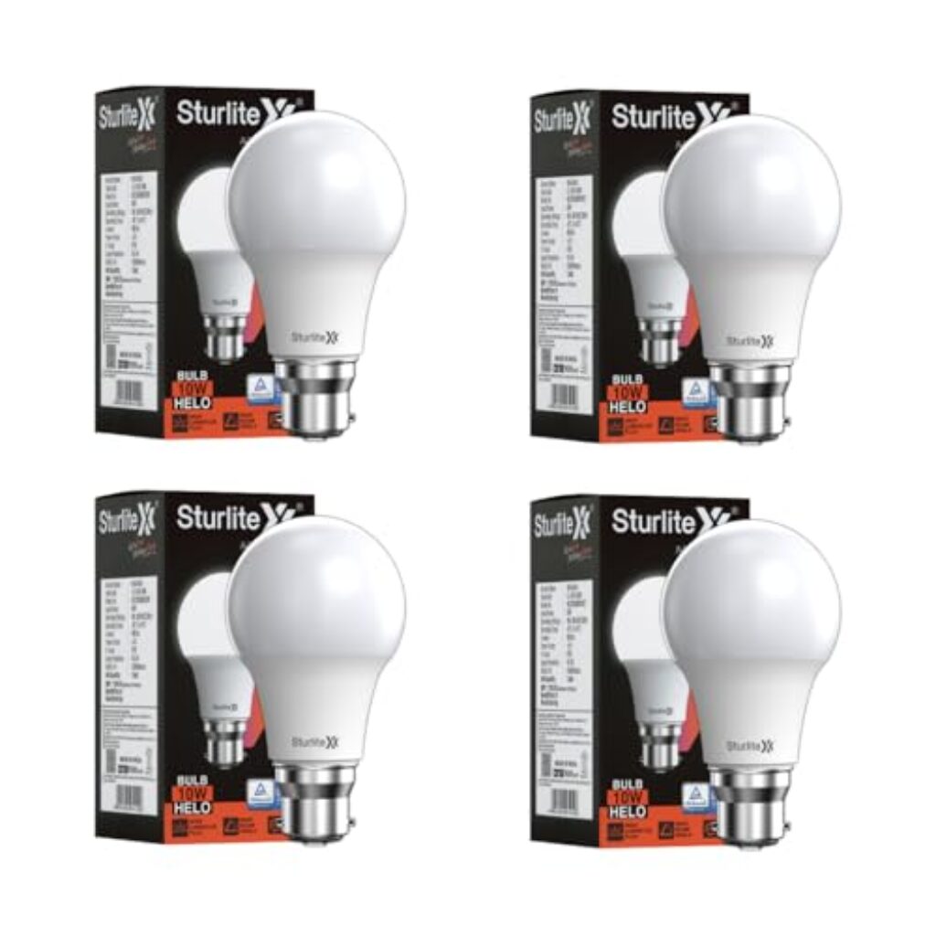 Sturlite Helo 10W LED Bulb| German Quality Certified With Advance CRI Technology| 15000 Hrs Rated Life and 900 Lumens Brightness| BIS and BEE Approved| B22 Base Energy Efficient Lighting - (Pack of 4)