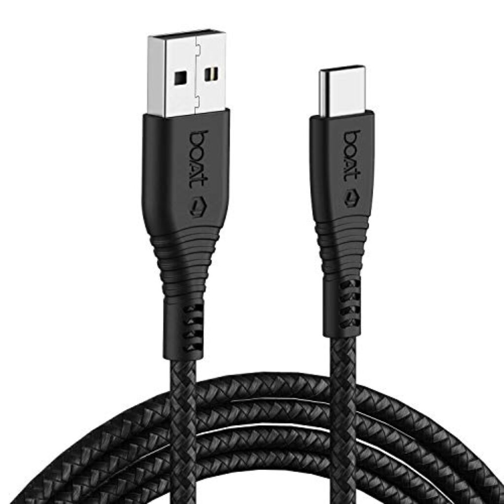 boAt Type C A325/A320 Tangle-free, Sturdy Type C Cable with 3A Rapid Charging & 480 Mbps Data Transmission Speed, Compatible with Smartphones & Tablets(Black)