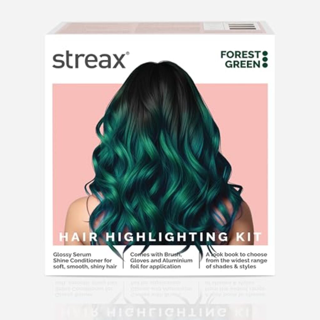 Streax Hair Colour Highlight Kit | Green Hair Colour, Forest Green - Pack of 1 I Enriched with Walnut & Argan Oil I Hair Colour for Women | Rich, vibrant, Easy to use, DIY Application