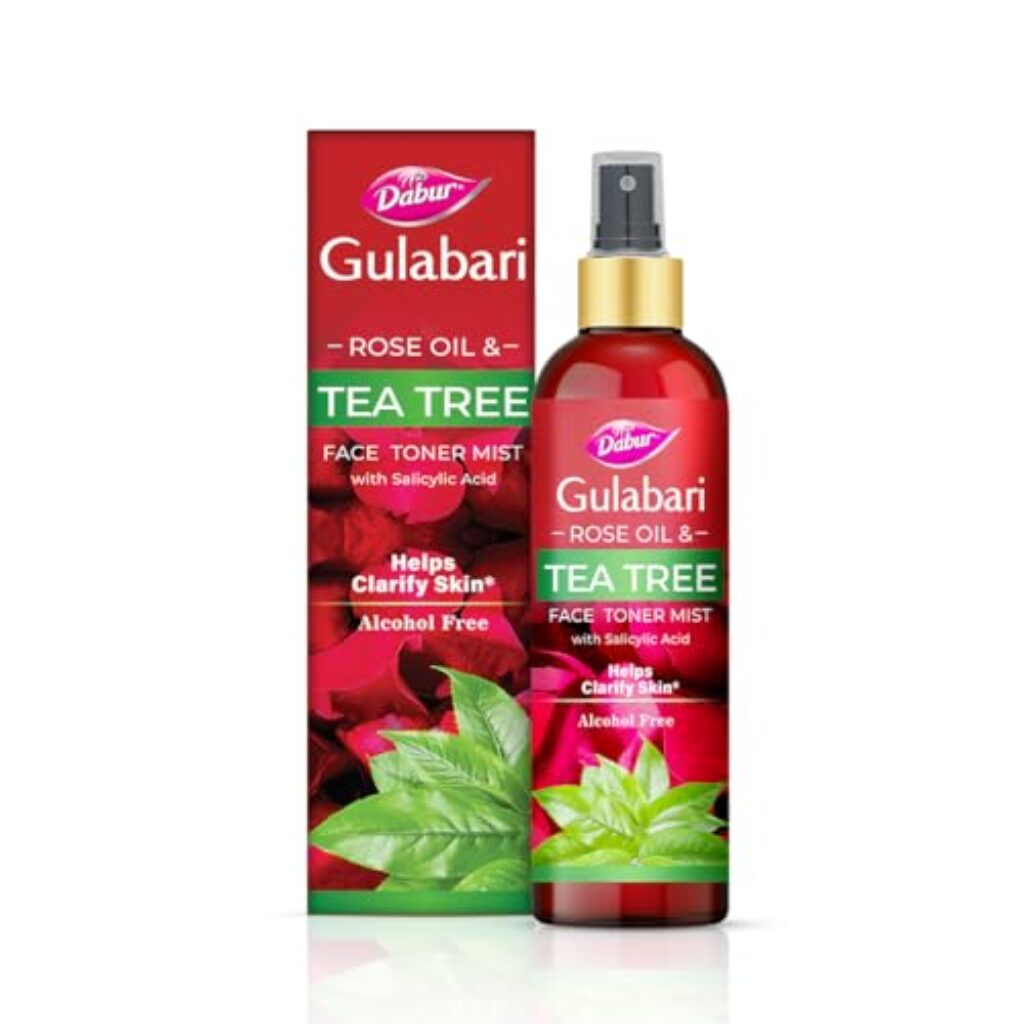 Dabur Gulabari Rose Oil & Tea Tree Face Toner Mist & Rosewater with Salicylic Acid - 200ml | Treats breakouts, blackheads, and whiteheads | Tightens and Refines Pores | Alcohol free