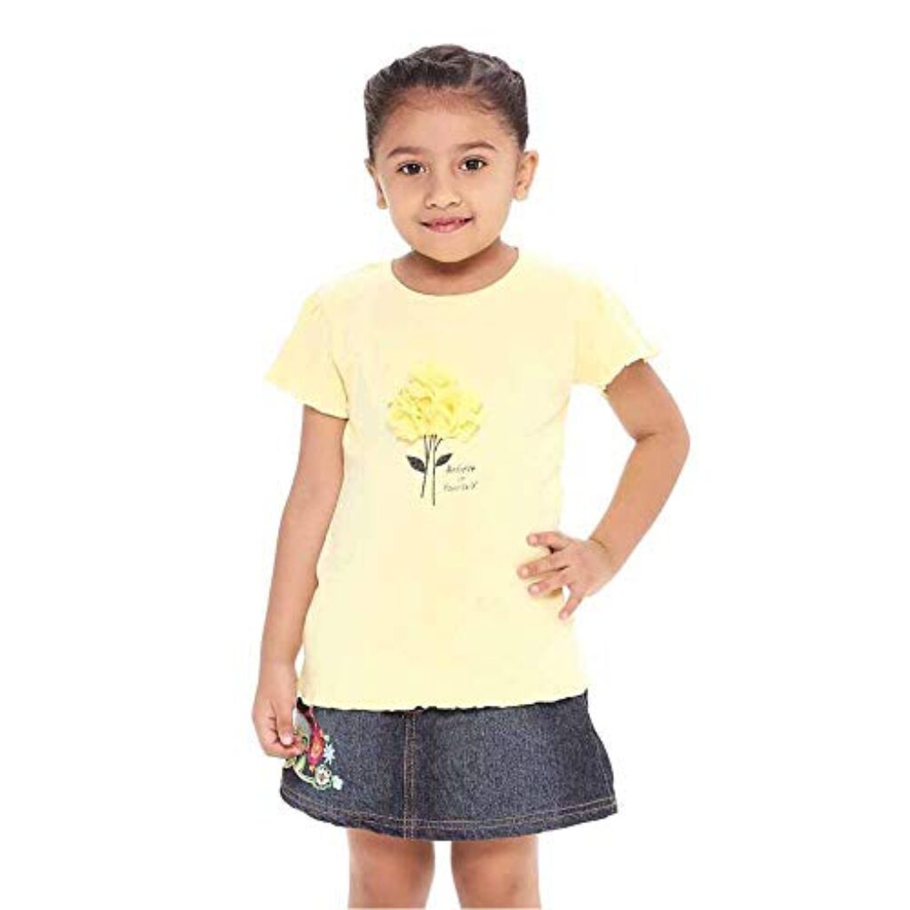 STOP Girl's Plain Regular fit T-Shirt (A20710GCTEE08003_Yellow_Size_06 1