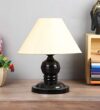 tu casa Table Lamps Black Metal Base with Off-White Cotton (Off-White) Shades for Home Décor, Bedrooms, Living Room, Gifting, Diwali Decoration, Dining Space, Study Room, Restaurants (H-10)