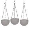 GTB Hanging PLANTERS Round Shape Garden Hanging Flower Port | Plastic Flower Pot | Hanging Planter | Metal Hanging Chain | Flower Pots for Home Garden Balcony Pack of 3 (Grey)
