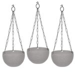 GTB Hanging PLANTERS Round Shape Garden Hanging Flower Port | Plastic Flower Pot | Hanging Planter | Metal Hanging Chain | Flower Pots for Home Garden Balcony Pack of 3 (Grey)