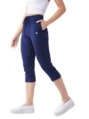 Modeve ® Women Solid Navy Cotton Blend Capri (Medium)