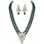 Peora Gold Plated Crystal Pearl Long Necklace with Drop Earrings Traditional Ethnic Jewellery Set for Women