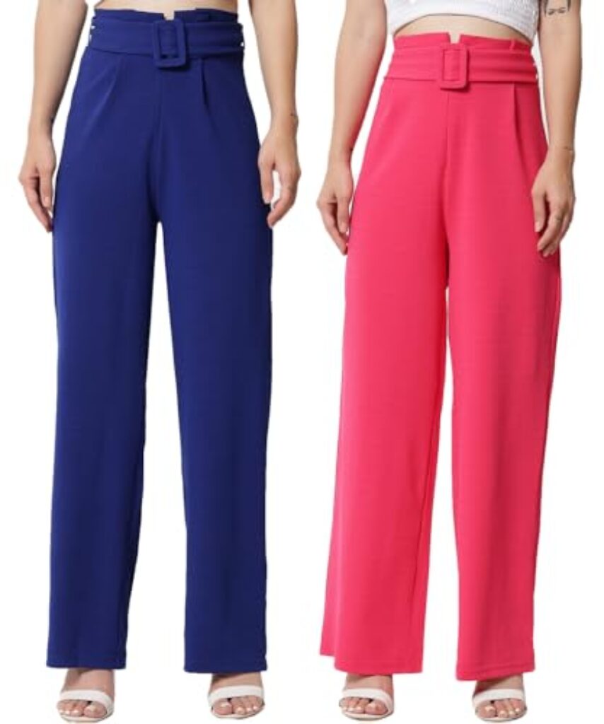 KOTTY Pack of 2 Women Flared Fit Multicolor Viscose Rayon Trousers