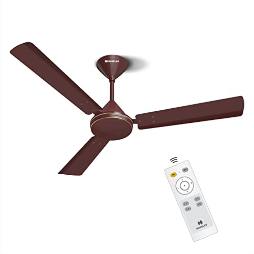 Havells 1200mm Efficiencia Prime BLDC Motor Ceiling Fan | 5 Star with Remote, 100% Copper | Upto 53% Energy Saving, High Air Delivery, 2 Year Warranty, Inverter Friendly, Timer | (Pack of 1, Brown)