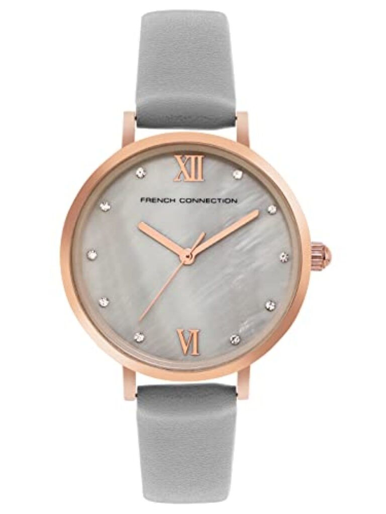 French Connection Leather Spring-Summer 2023 Analog Mop Grey Dial Women's Watch-Fcn00065D, Band_Rose Gold