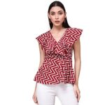 OOMPH! Women’s Crepe Printed top with V-Neck and Ruffle Sleeve