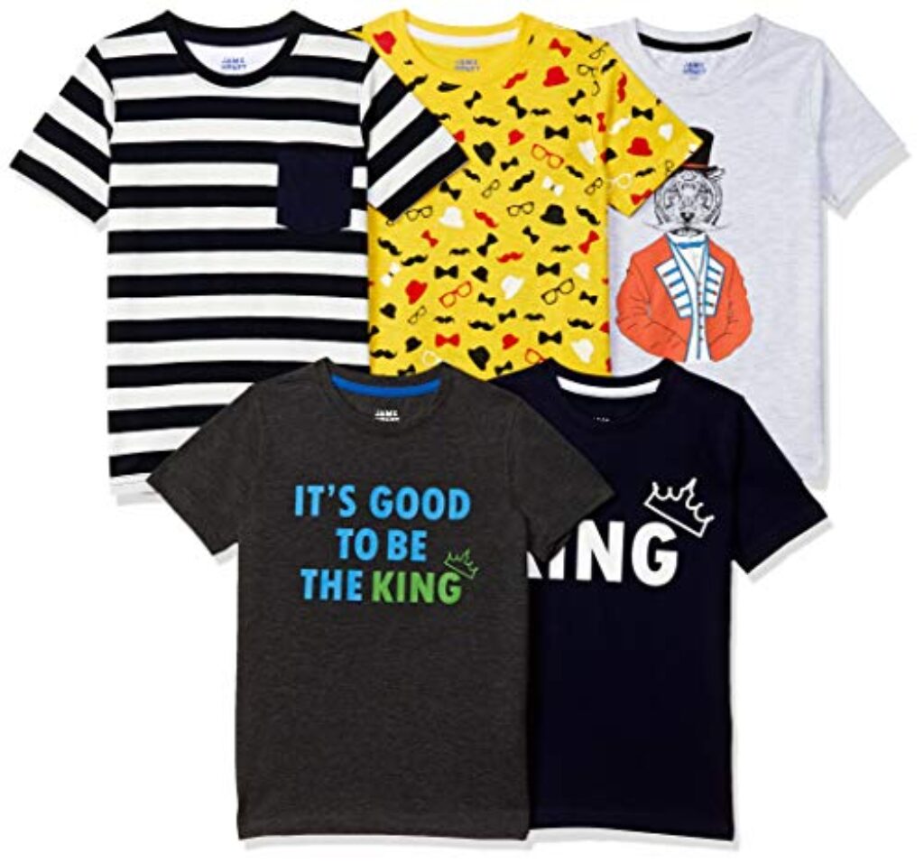 Amazon Brand - Jam & Honey Boy's Starred Regular Fit T-Shirt (Pack of 5) (JHSS20BTSHP506_Multicolor 9 2 3 Years)