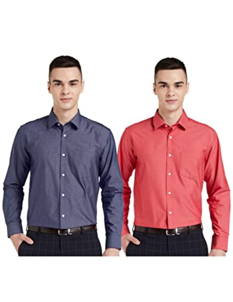 Amazon Brand - Symbol Men's Cotton Formal Shirt | Casual | Plain | Full Sleeve | Combo Pack of 2 - Regular Fit (Available in Plus Size) (Navy&Mid Red_40)