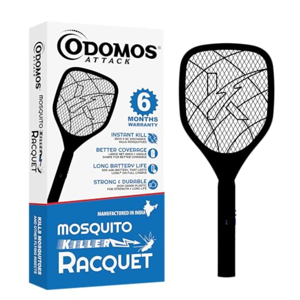 Odomos Attack Anti - Mosquito Rechargeable Racquet with 500mAH Battery || 6 Month Warranty (Black)