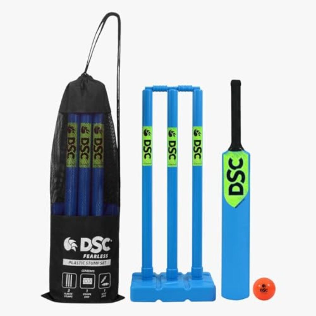 DSC Phoenix Plastic Cricket Set Size-4 (1 Plastic Bat + 3 Plastic Stumps + 1 Base + 2 Bails + 1 PVC Ball)