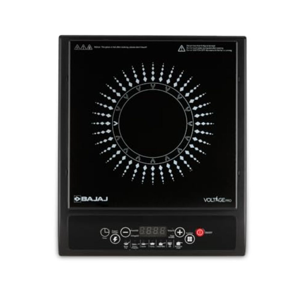 Bajaj Splendid 120Ts 1200 Watts Tempered Glass Induction Cooktop With Tact Switch | Stove Comes With 7 Pre-Set Menus | Digital Led Display | 1 Year Warranty | Black & White