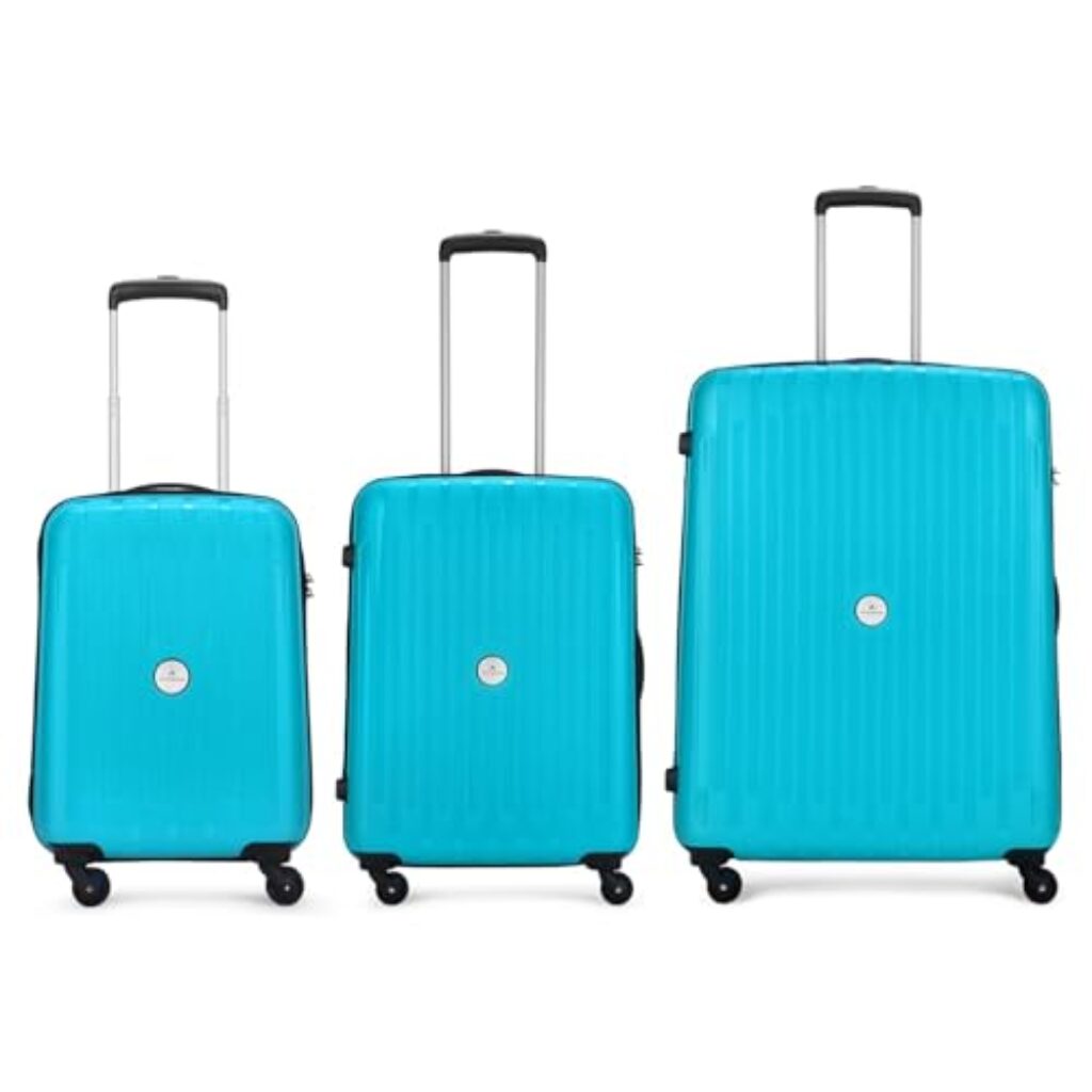 Aristocrat Polypropylene Armstrong 3 Pc Set 4 Spinner Wheels Trolley Bags for Travel Hardcase Luggage, Lightweight Bag with Combination Lock (Teal Blue)(55, 65 & 75) Cm, Small,Medium & Large