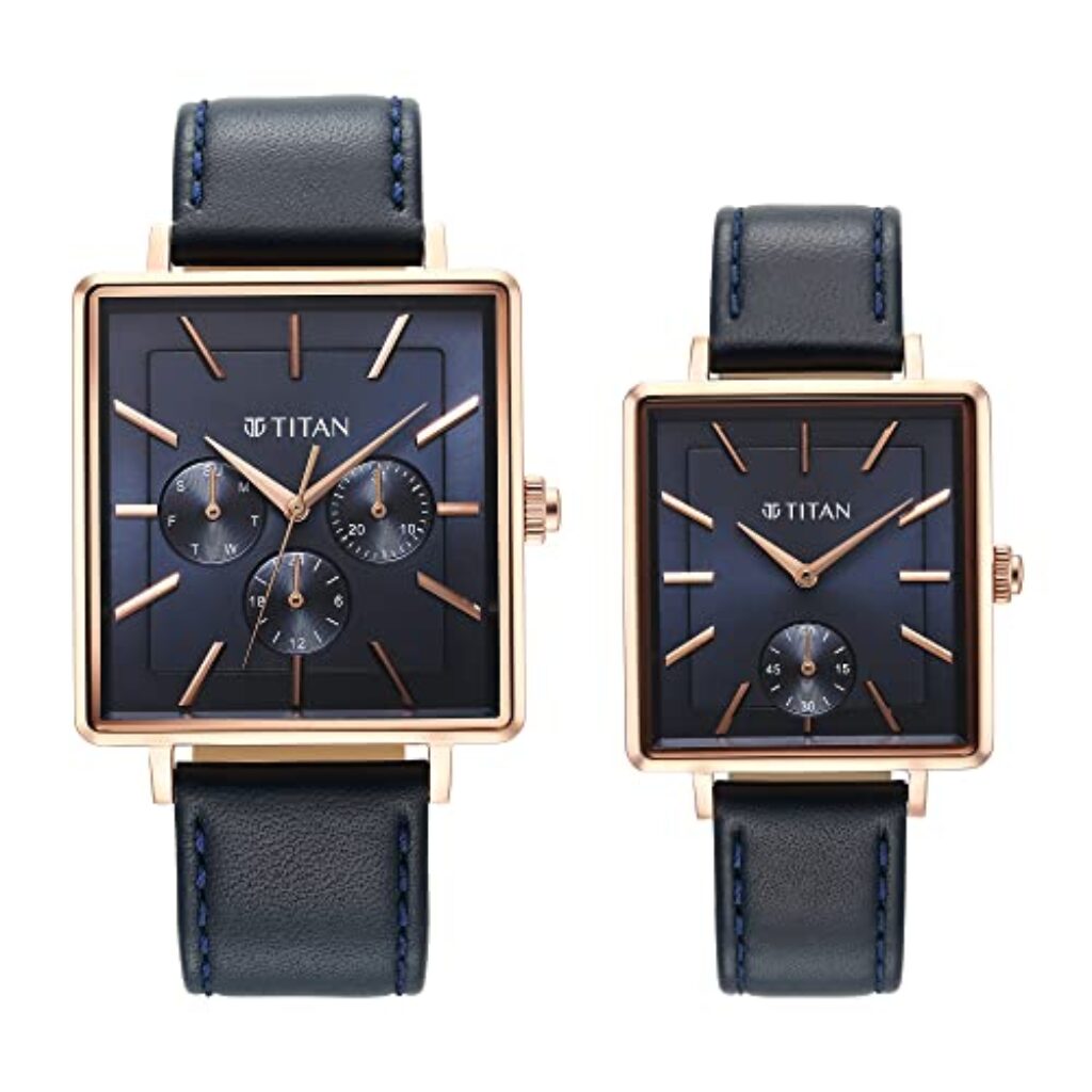 Titan Bandhan Black Dial Quartz Multifunction Leather Strap Watch for Couple-NS9400594205WL01P