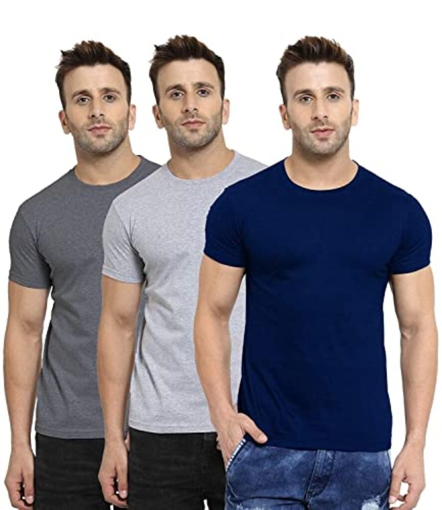 Scott International Men's Regular Fit T-Shirt - Cotton Blend, Half Sleeve, Round Neck, Stylish, Solid Plain T-Shirts for Men, Mens t Shirt - Pack of 3 (Navy Blue,Charcoal & Grey, XXL)