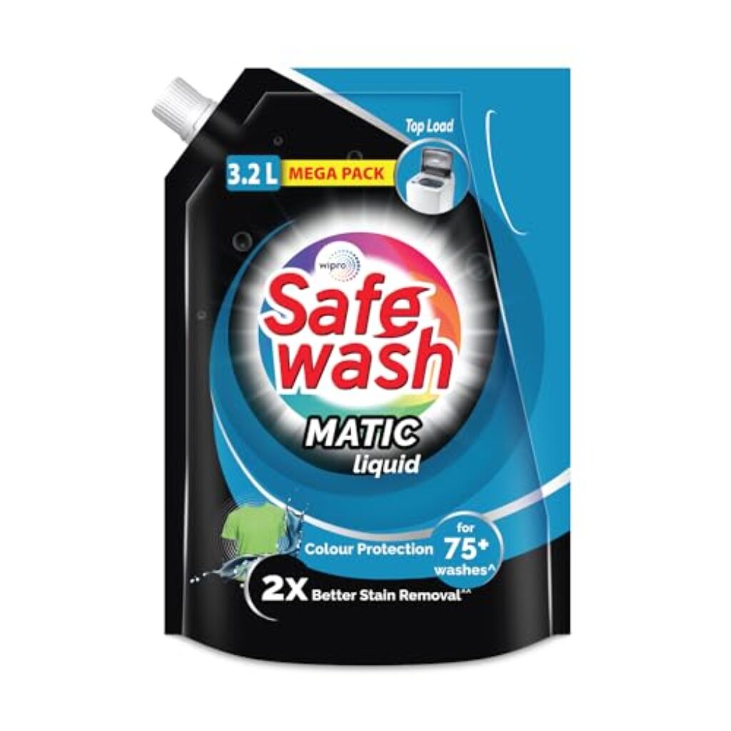 Safewash Top Load Matic Premium Liquid Detergent 3.2L Refill Pouch with Colour-Protect Technology | 2x Stain Removal | For All Types of Fabrics