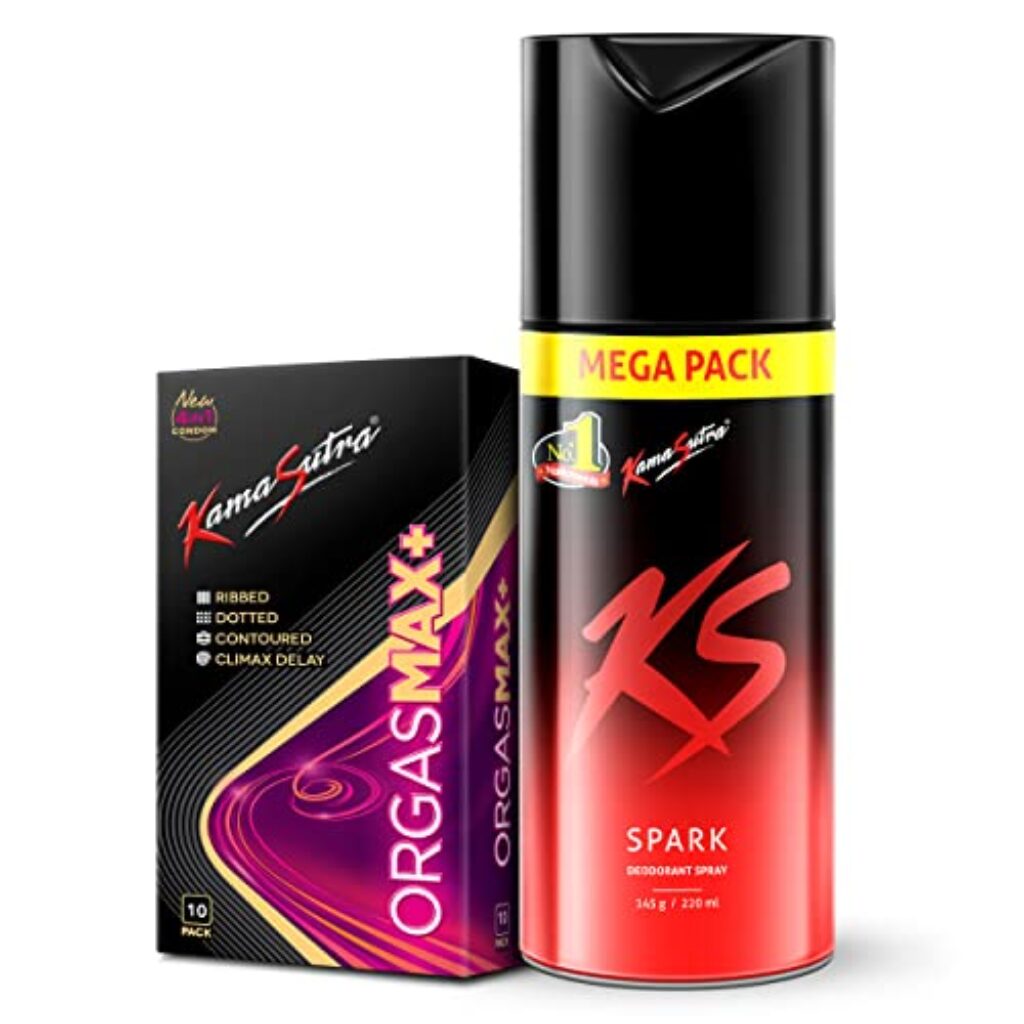 KamaSutra Spark Deodorant Mega Pack 220 Ml And Orgasmax+ Condoms 10 Count, Spray, Men