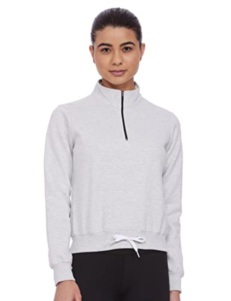 FUSEFIT Women's Fleece High Neck Sweatshirt (FFA-WT053-01-XL-1499_Grey Melange_XL)