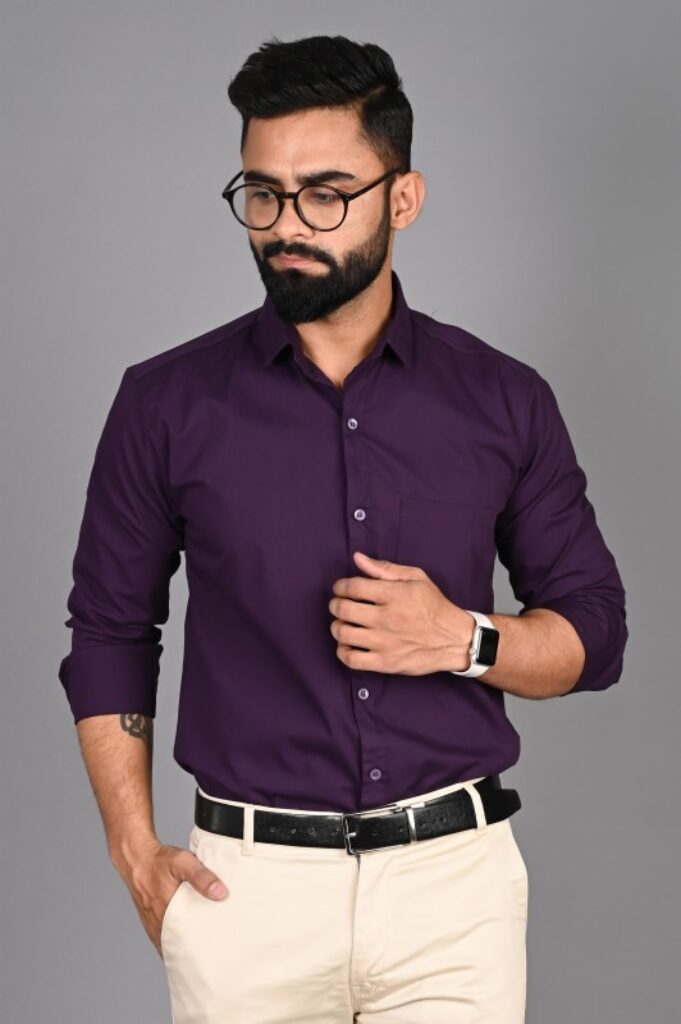 FUBAR Men Solid Formal Purple Shirt