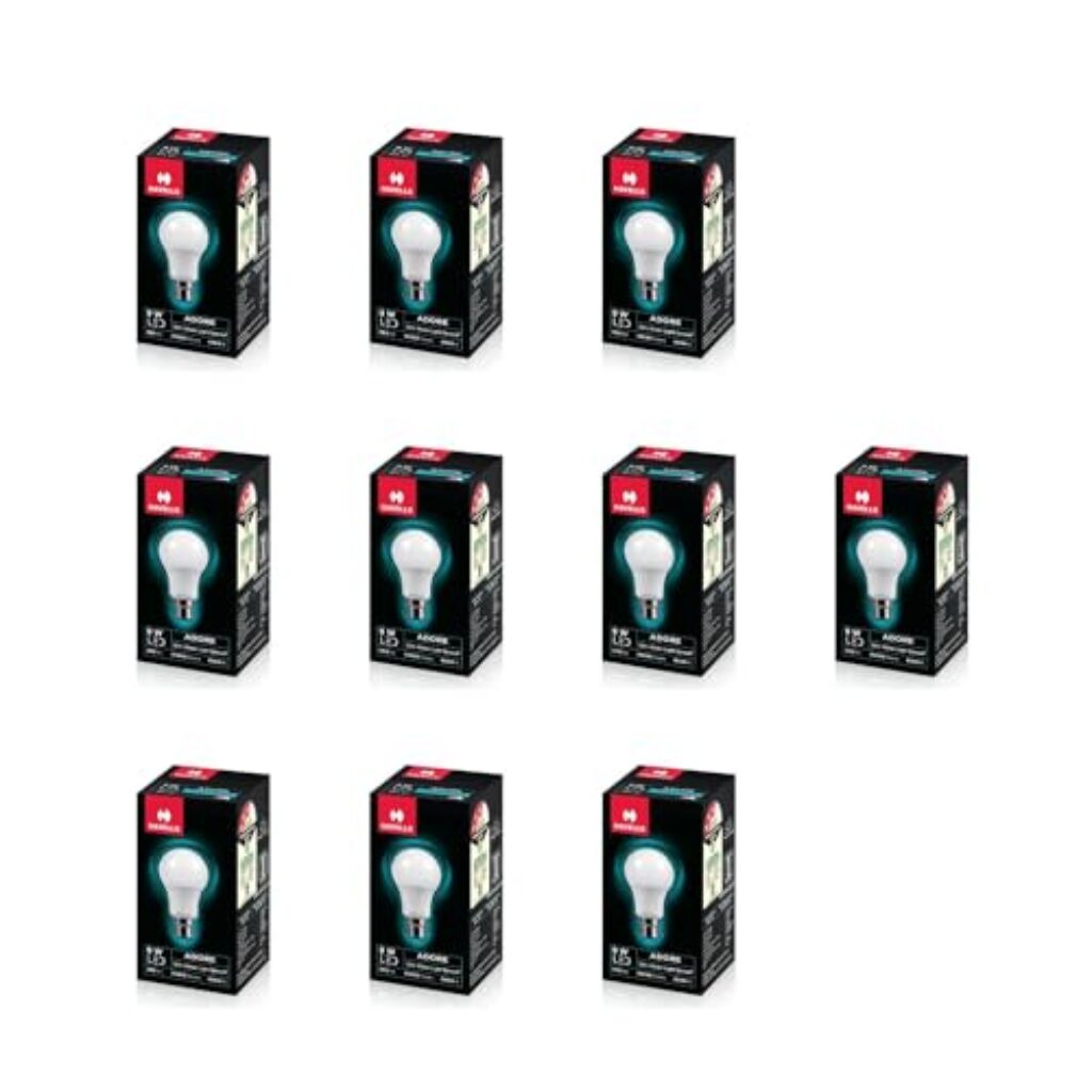 Havells 9W LED B22 Bulb |Cool Day Light|Upto 4KV Surge Protection |High Voltage Protection |Eco Friendly|Energy Efficient |Premium and Beautiful Lighting for Home and Office| Made in India|Pack of 10