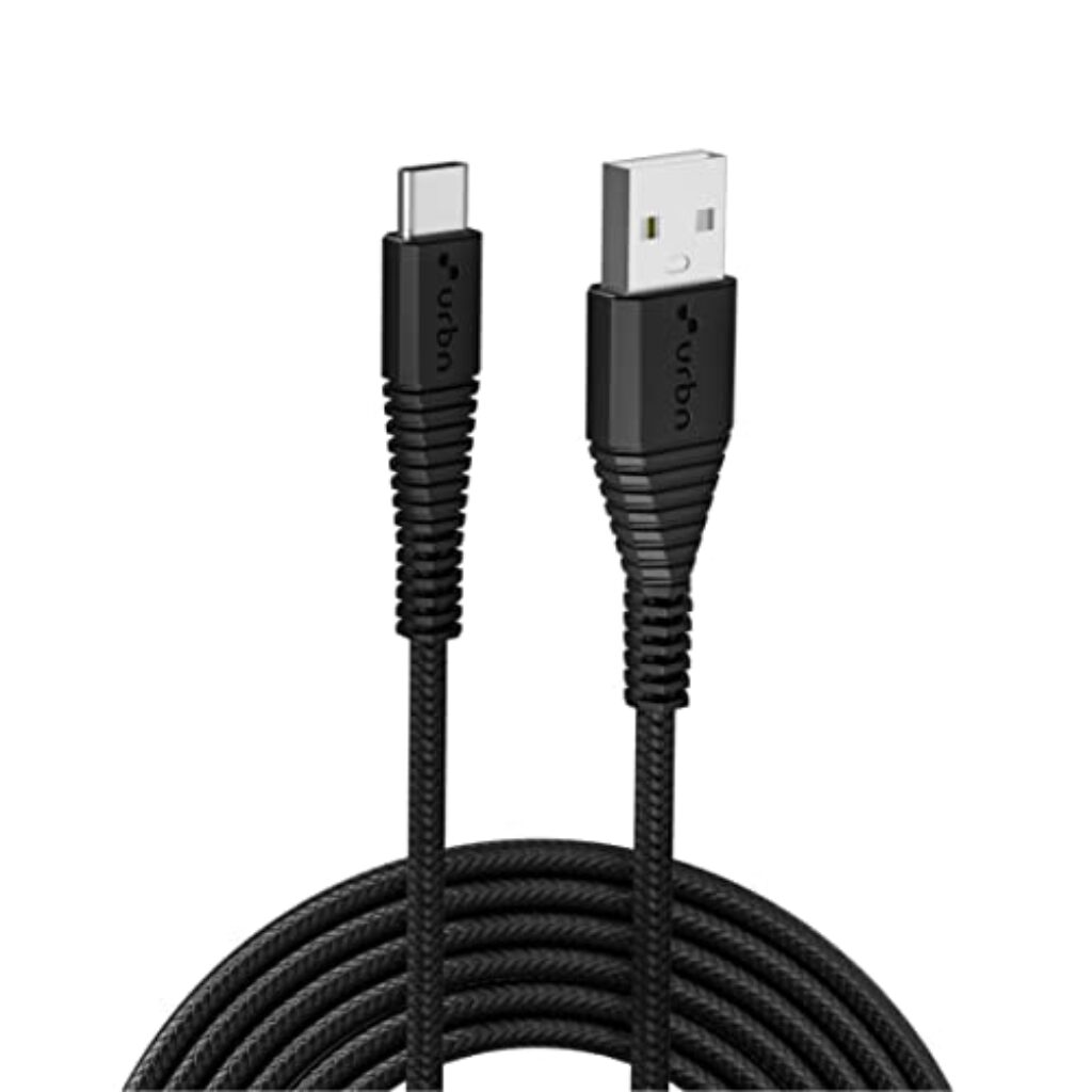 URBN Type-C USB 3.4 Amp | 25W Fast Charging Cable for Smartphone | Unbreakable Rugged & Nylon Braided | Quick Charge (QC) Compatible | Made in India | Length (5 Feet) - Black