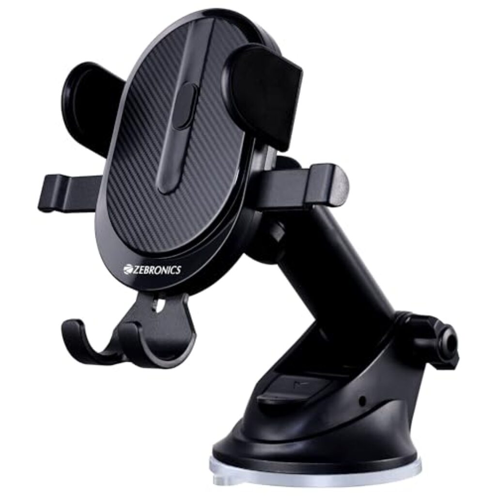 ZEBRONICS CMH100 Car Mobile Holder for Windshield, Dashboard and Other Suitable Surfaces, Strong Suction Cup, 360° Rotatable, Devices Upto 6.8 inch, One Click Quick Release