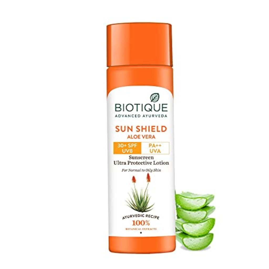 Biotique Sun Shield Aloe vera 30+ SPF UVB Sunscreen Ultra Protectective Lotion For Normal to Oily Sk