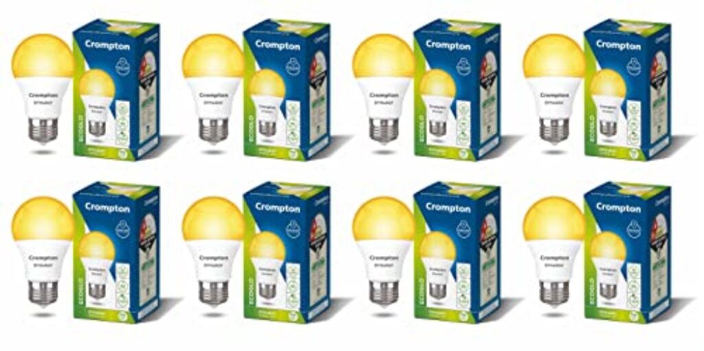 Crompton Dyna Ray LED Bulb | 9W | Warm White | E27 Base | 180 Degree Coverage | 4kV Surge Protection | 440V High Voltage Protection | Pack of 8