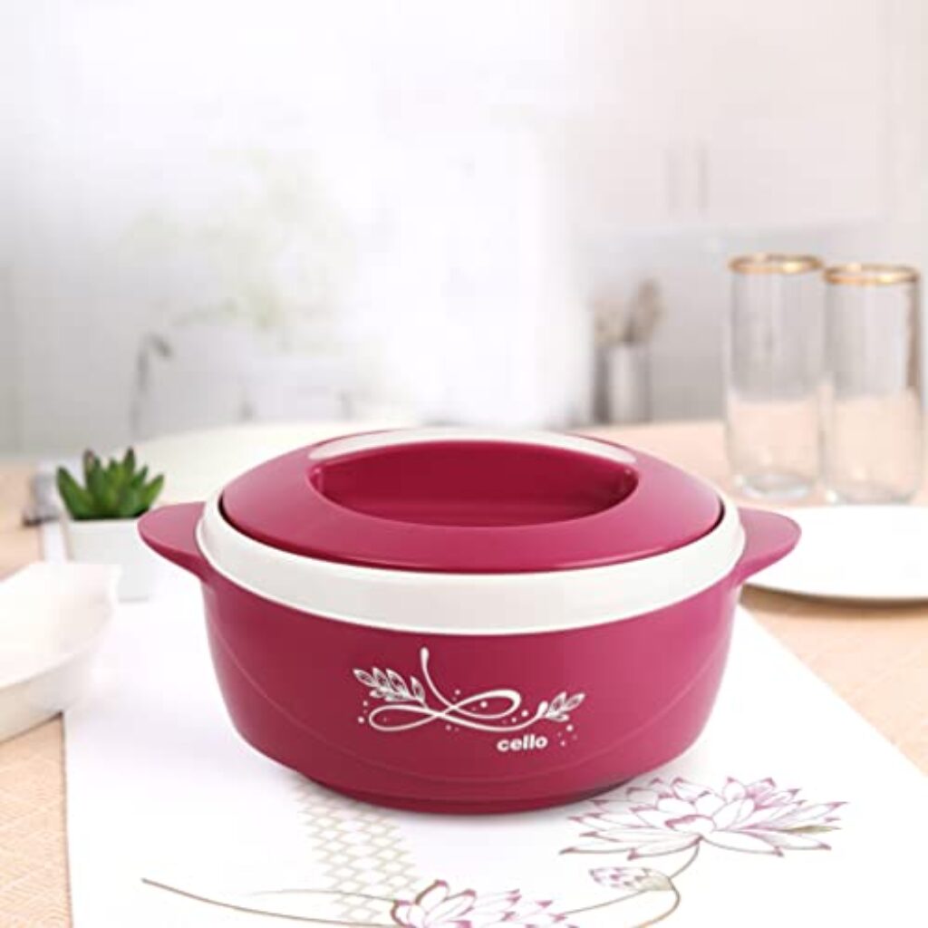 CELLO Sapphire Insulated Inner Steel Casserole for Roti, 1500ml, Pink | Hot Box for Kitchen | Hot Pot for Home | Chapati Box | Locks in The Cold & Heat for Long | Serving Bowl with Lid |