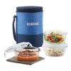 Borosil – Prime Glass Lunch Box 400 ml, Round, Microwave Safe Office Tiffin (Transparent) – Set of 3,