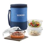 Borosil – Prime Glass Lunch Box 400 ml, Round, Microwave Safe Office Tiffin (Transparent) – Set of 3,