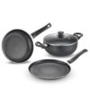 Prestige Svachh Byk Set Aluminium Non Stick Cookware, Omni Tawa Dia 28 Cm -1 Unit, Fry Pan Dia 24 Cm – 1 Unit, Kadai with Glass Lid Dia 24 cm -1 Unit