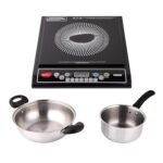 Pigeon By Stovekraft Cruise 1800-Watt Induction Cooktop (Black) & Stainless Steel Kadai(22cm), Sauce Pan(16cm) Set Of 3