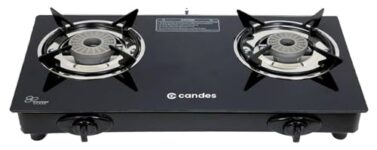 Candes Gas Stove 2 Burners with Premium Gas Saver Tornado Burners | Manual Ignition 2 Burner Gas Stove | 6mm Toughened Glass Gas Chulha | LPG Gas Stove | ISI Certified | 1 Yr Warranty