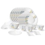 Larah by Borosil Niva Fluted Series Opalware Dinner Set | 40 Pieces for Family of 6 | Microwave & Dishwasher Safe | Bone-Ash Free | Crockery Set for Dining & Gifting | Plates & Bowls | White