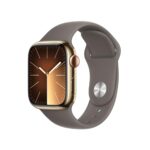 Apple Watch Series 9 [GPS + Cellular 41mm] Smartwatch with Gold Stainless Steel Case with Clay Sport Band S/M. Fitness Tracker, Blood Oxygen & ECG Apps, Always-On Retina Display, Water Resistant