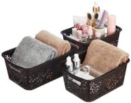 Amazon Brand – Solimo Royal Multipurpose Storage Basket – Small (Set Of 3, Brown), Fabric, Rectangular