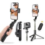 HOLD UP 1-Axis Handheld Gimbal Stabilizer for Smartphone with Extendable Bluetooth Selfie Stick and Tripod, Multifunction Remote 360 Degree Automatic Rotation, for iPhone/Android