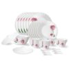 Larah by Borosil Nargis Fluted Series Opalware Dinner Set | 40 Pieces for Family of 6 | Microwave & Dishwasher Safe | Bone-Ash Free | Crockery Set for Dining & Gifting | Plates & Bowls | White