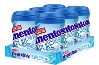 Mentos Pure Fresh, Sugarfree Mint Flavour, Chewing Gum Bottle Pack, 327.6 g- Pack of 6